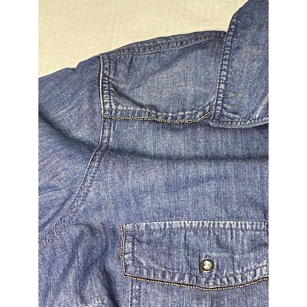 Ashley Stewart Chambray Size 18 Button Down Hi Lo Shirt Rodeo Farm Western Trim - Picture 10 of 11